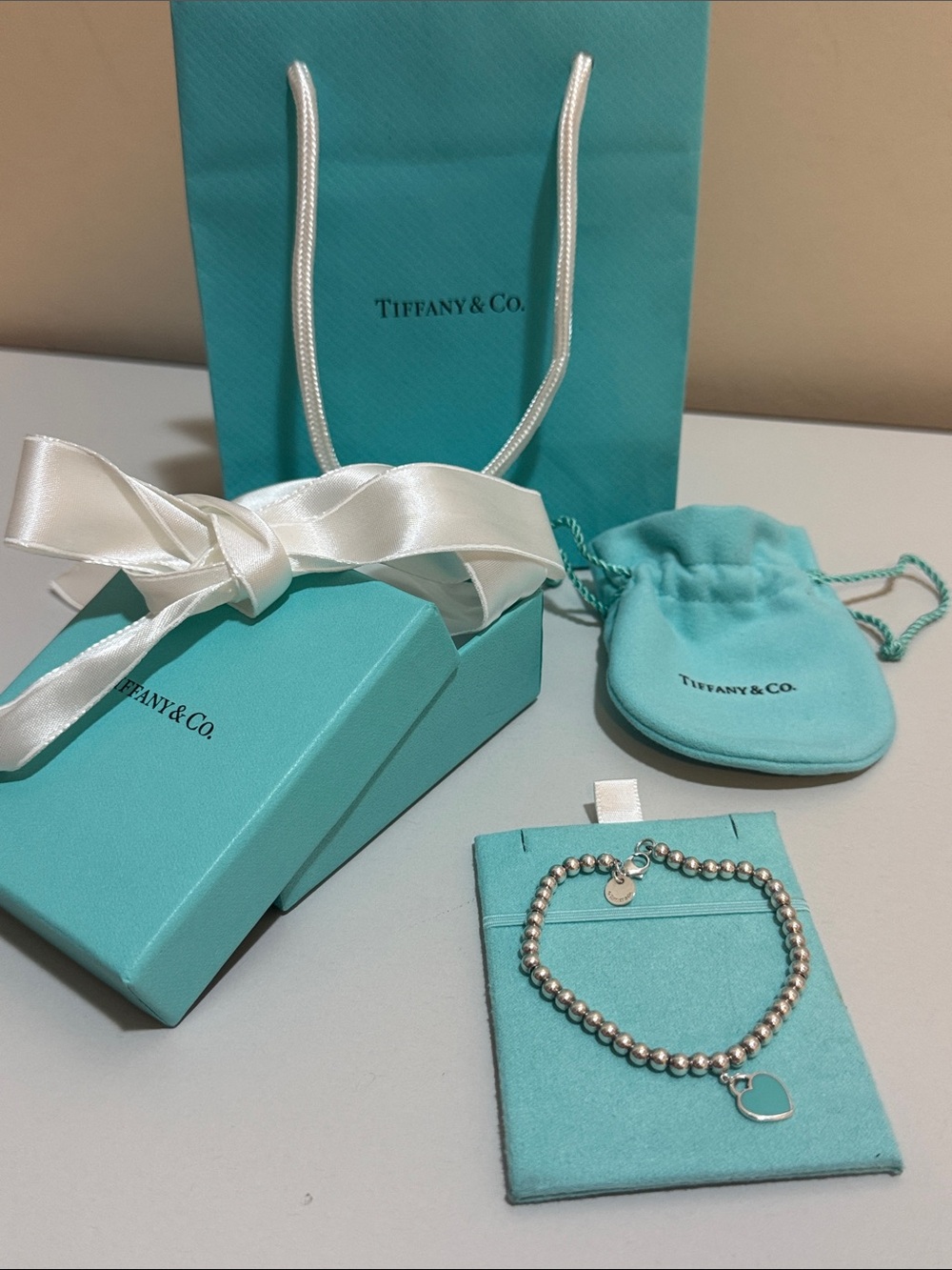 Tiffany & Co. Return to Tiffany Sterling Silver Bracelet with Heart Charm Blue